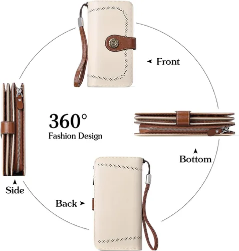 Miniatura 3 de BOSTANTEN Cartera de cuero genuino para mujer de gran capacidad cartera de mano con bloqueo RFID