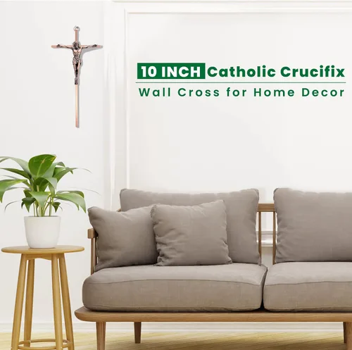 Miniatura 4 de DCCXN Cruz de metal para decoración de pared católica, cruz de pared de crucifijo de Jesucristo, cobre antiguo de 10 pulgadas