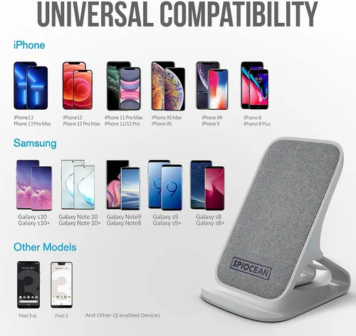 Miniatura 4 de Cargador inalámbrico rápido, soporte de carga inalámbrico de 10 W Max con certificación Qi compatible con iPhone 16/15/14/13/12/11 Max/Pro/Mini/SE