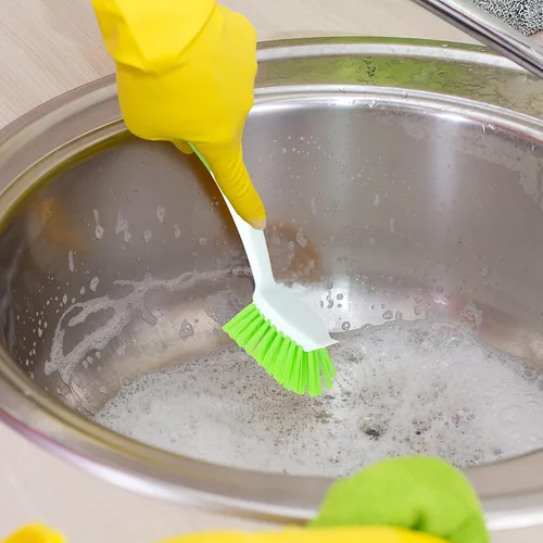 Miniatura 5 de Paquete de 2 cepillos de cocina verde para limpiar platos, ollas, fregadero y baño con mango largo cómodo