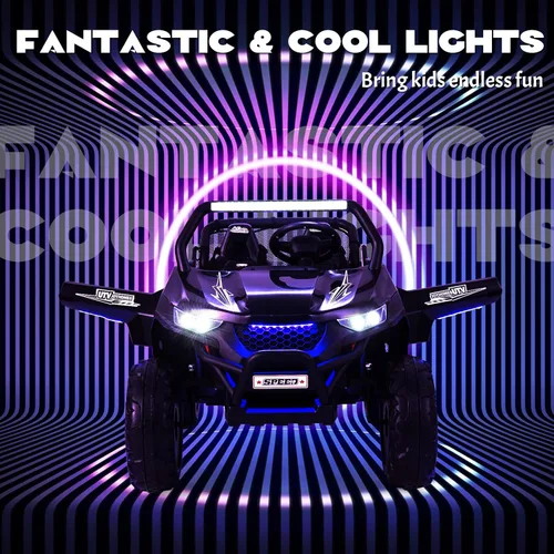 Miniatura 8 de HONEY JOY Auto de 2 plazas, 12 V, batería de 12 V, con control remoto, suspensión de resorte, velocidad alta/baja, almacenamiento, música, USB, Negro