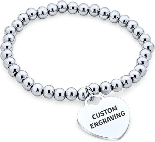 Miniatura 2 de Personalizar pulsera elástica de identificación médica personalizable con forma de corazón etiqueta de encanto para mujeres adolescentes inoxidable