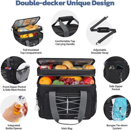 Miniatura 2 de Maelstrom Portable Collapsible Soft Cooler Bag – 24/30/60 Cans Double-Deck Leakproof Ice Chest for Beach, Camping & Grocery