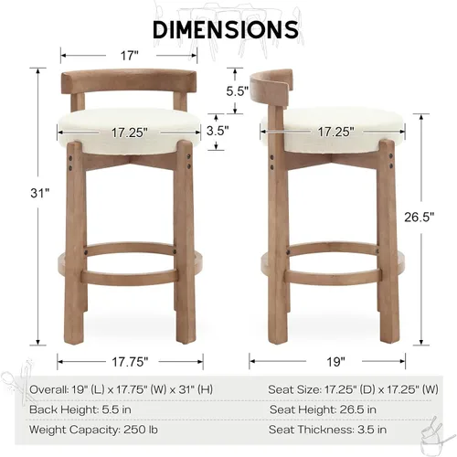 Miniatura 2 de HEAH-YO Taburetes de Bar Modernos de Mediados de Siglo Juego de 2, Taburetes de Mostrador de 26.5" con Respaldo, Taburetes de Bar Tapizados en Lino