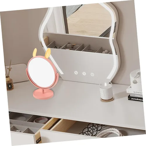 Miniatura 8 de LALAFINA Espejo de maquillaje para escritorio, con forma de orejas de conejo, cosmético de mesa para el hogar, dormitorio, baño, corte de pelo