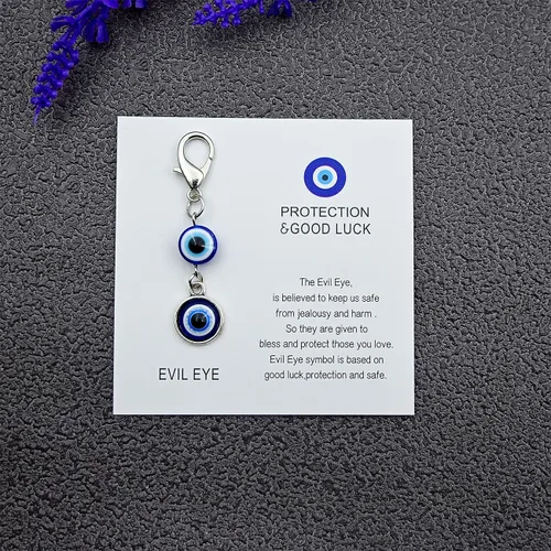 Miniatura 2 de Colgante de bolsa de llavero, tarjeta de la buena suerte, colgante azul del mal de ojo llavero bolso Azul-Blanco