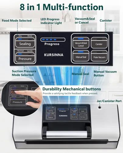 Miniatura 4 de Máquina selladora al vacío de 95 kPa, 8 en 1 modos secos y húmedos multifunción para conservación de alimentos, potente sellador de alimentos