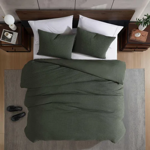 Miniatura 2 de Kenneth Cole - Juego de edredón matrimonial/queen, ropa de cama suave con textura de gofre con fundas a juego, acogedora decoración del hogar