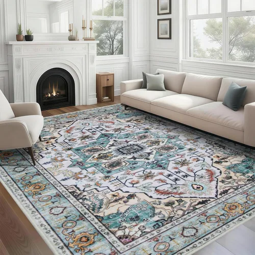 Miniatura 34 de WILLSUN Alfombras lavables de área, alfombras grandes antideslizantes de 5 x 7 pulgadas estilo bohemio para sala de estar, dormitorio, alfombra