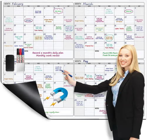 Miniatura 13 de Magneitc - Calendario de pared gigante laminado de dos meses de borrado en seco, 38 x 50 pulgadas, enorme pizarra blanca borrable vertical