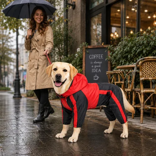 Miniatura 3 de Ropa para mascotas, ropa para perro, ropa para lluvia, nieve, impermeables, cuatro patas, impermeable para perros pequeños, medianos, grandes, Rojo