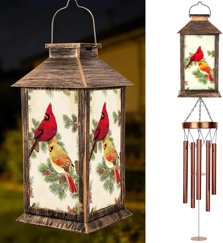 Miniatura 12 de YHmall Campanillas de viento Cardinal para exteriores, luces colgantes solares, campanillas de viento al aire libre, regalos Cardinal para mujeres