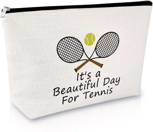 Sfodiary Bolsa de maquillaje para amantes del tenis, regalo inspirador para niñas de tenis, bolsa de cosméticos con temática de jugadores, Bolsa de