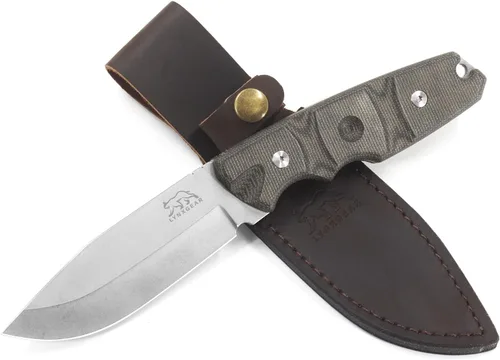 LYNXGEAR Cuchillo de hoja fija con funda, cuchilla de 11.4 cm D2, cuchillo de caza con mango de micarta negro, cuchillo de cinturón EDC perfecto