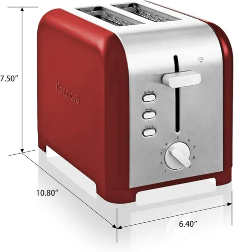Miniatura 7 de Koolatron Kenmore - Tostadora de 2 rebanadas, acero inoxidable, rojo y plateado, con ranuras extra anchas, guías de pan autoajustables
