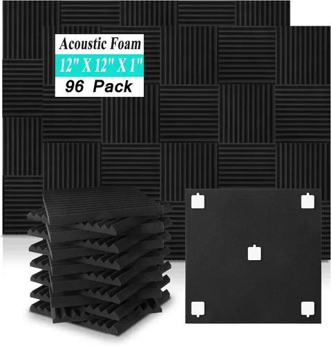 Paquete de 96 paneles de espuma acústica a prueba de sonido, paneles de espuma acústica de 12 x 12 x 1 pulgada, paneles de pared insonorizados de