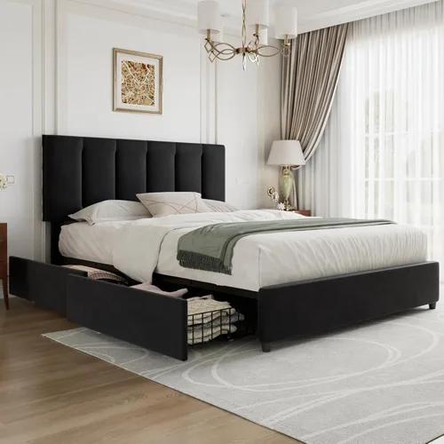 Miniatura 28 de VECELO - Base de cama tamaño individual con cabecera tapizada, plataforma con soporte de listones de madera de alta resistencia, no necesita somier
