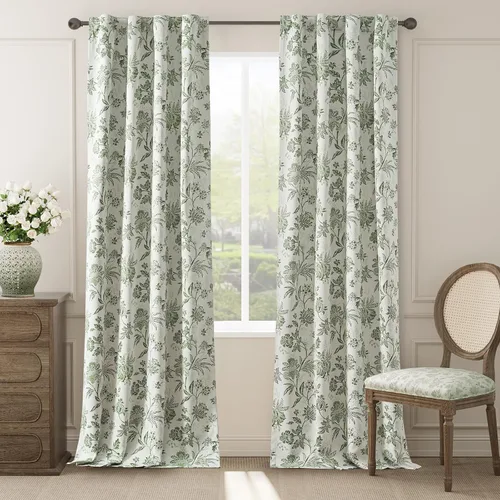 Miniatura 24 de jinchan Cortinas Opacas Florales para Dormitorio, 63 Pulgadas de Largo Cortinas Opacas con Estampado de Flores, Estilo Campo Francés con Pestañas