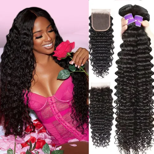 Miniatura 27 de Paquetes de Cabello Humano de Ondas Profundas （12 14 16 ）12A 100% Sin Procesar Cabello Humano Virgen Brasileño Profundo Rizado Tejido de Cabello