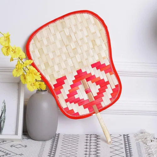 Miniatura 6 de 2 abanicos de tejido a mano de rafia de bambú natural de verano, abanicos tejidos con hojas de palma, hechos a mano, diseño plegable tejido rústico