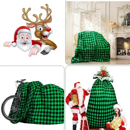 Miniatura 4 de Teling 2 piezas de 80 x 60 pulgadas bolsas de regalo para bicicleta jumbo de Navidad, bolsas de regalo de bicicleta extragrandes de plástico
