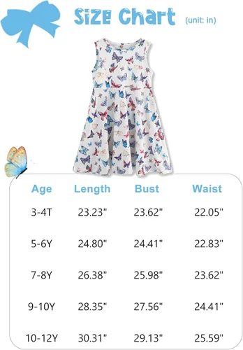 Miniatura 6 de Vestidos de verano para niñas, sin mangas, con bolsillo, vestido de sirena de mariposa, vestido casual de verano para niñas de 3 a 12 años