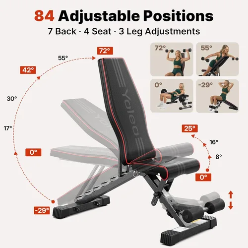 Miniatura 4 de YOLEO Adjustable Weight Bench for Home Gym, ASTM-Certified 827LBS, 98% Pre-Assembled, Foldable Gym Bench with 84 Positions Incline Decline Flat