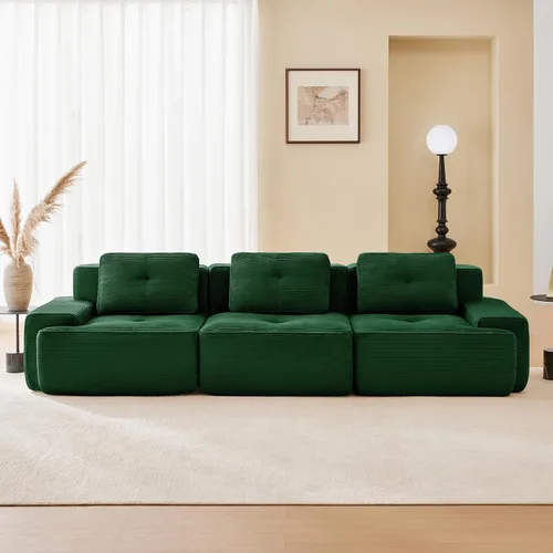 Miniatura 3 de Sofá Moderno Comprimido Sin Estructura de 117", Sofás Seccionales de 3 Plazas para Sala de Estar, Sofá Seccional Modular de Pana Verde Nube, Espuma