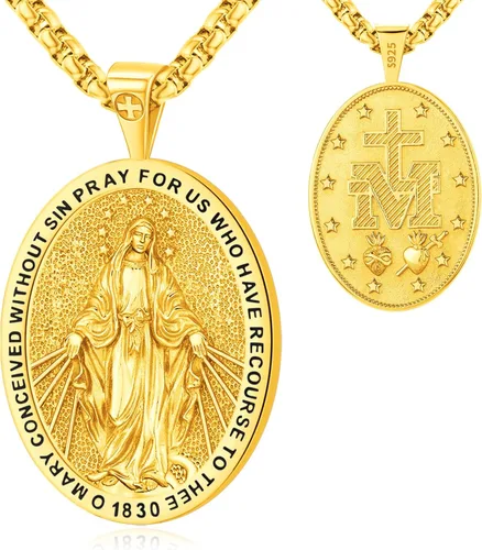 Miniatura 123 de Eusense Saint Necklace Sterling Silver 925 Protection Jewelry for Men Women Patron St Medals Amulet Pendant