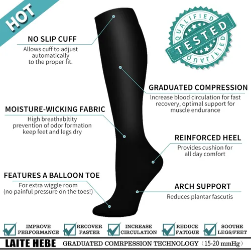 Miniatura 5 de Laite Hebe Calcetines de compresión para mujeres y hombres (8 pares), calcetines ideales para correr, deportes, senderismo, viajes en vuelo, embarazo