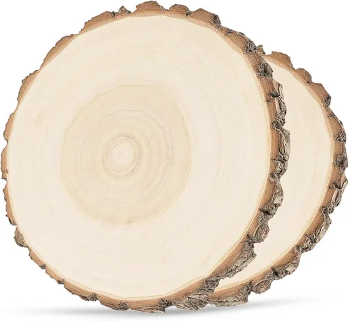Rebanadas de madera para centros de mesa, 7-8 pulgadas, paquete de 2 astillas de madera redondas sin terminar de la naturaleza para manualidades,