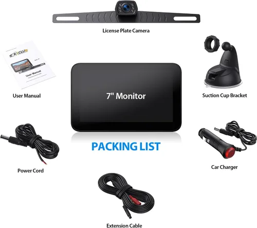 Miniatura 7 de ZEROXCLUB Kit de cámara de respaldo con cable con monitor de 7 pulgadas, pantalla HD 1080P para automóvil, camioneta, SUV, furgoneta, RV, visión