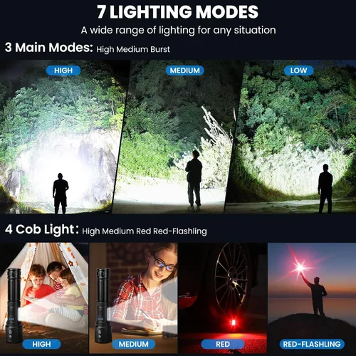 Miniatura 5 de Linterna recargable de 990,000 lúmenes altos, paquete de 3 luces LED con 5 modos, linterna de mano impermeable para campamento, hogar, exterior (2)