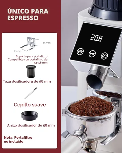Miniatura 6 de Tuni G1 Molinillo de café con rebabas cónicas, 48 ajustes de molienda, molinillo de fresas antiestáticas, temporizador electrónico de precisión