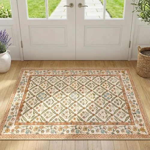 Miniatura 43 de jinchan Haden - Alfombra de entrada de 2 x 3 pulgadas, diseño floral vintage, lavable, suave, antideslizante, de pelo bajo, para puerta, cocina