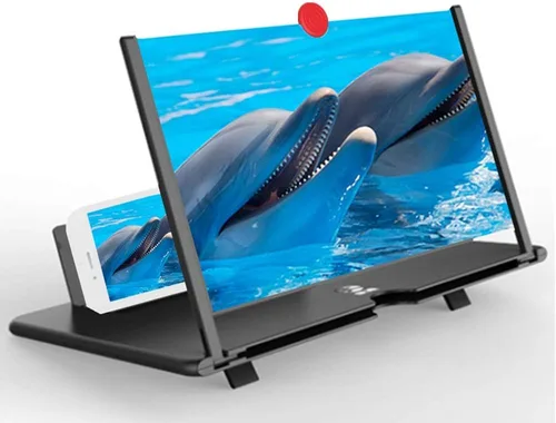 Lupa de pantalla para teléfono celular, pantalla de proyector de lupa móvil 3D HD para películas, videos, soporte plegable para teléfono con Negro