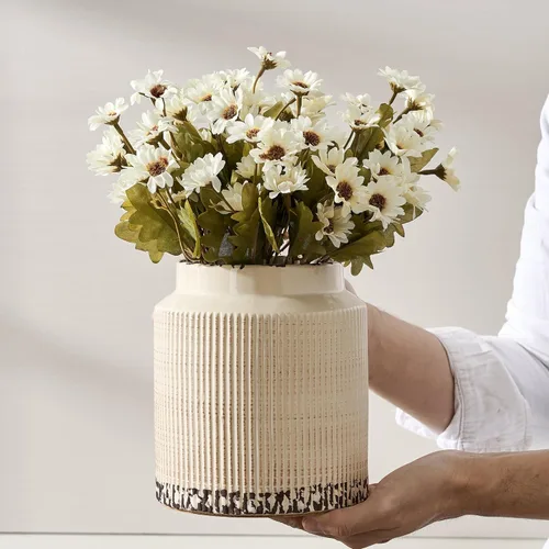 Miniatura 17 de SIDUCAL Florero rústico de cerámica estilo granja Florero bohemio de cerámica decorativo para flores de 7 pulgadas con acabado de esmalte de arena