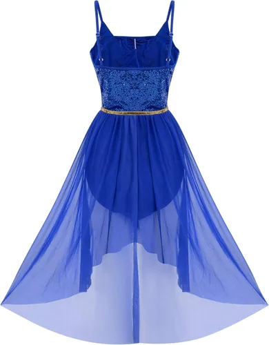 Miniatura 3 de ODASDO Vestido de baile con lentejuelas brillantes para mujer, con tirantes delgados, malla alta y baja, de tul lírica, moderno, contemporáneo
