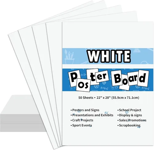 pmybupo 50 tableros de póster blancos de 22"×28", tablero de póster de valor para proyectos de manualidades escolares, presentación, dibujo,