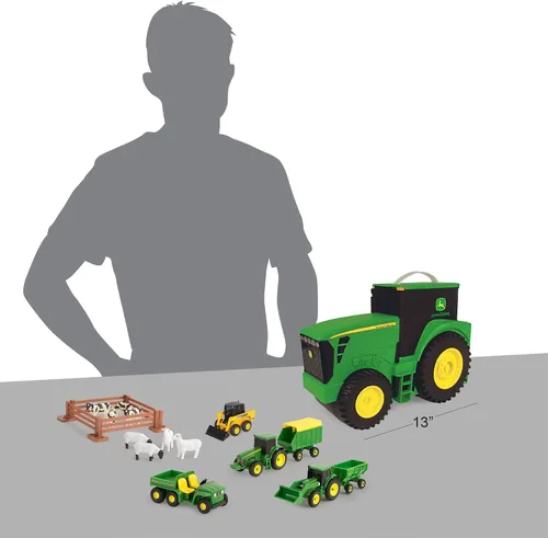 Miniatura 7 de TOMY John Deere Tractor Toys - Set de valor y estuche de transporte - Estuche de transporte portátil en forma de tractor con 10 compartimentos