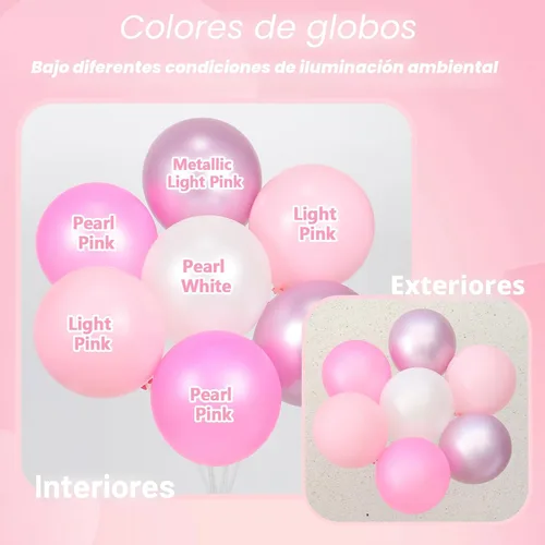 Miniatura 4 de Globos de color rosa claro y blanco, 60 unidades de 12 pulgadas, globos de confeti de color rosa perla claro y blancos para boda, despedida
