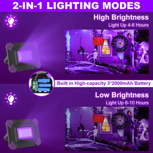 Miniatura 5 de Luz LED negra recargable, luz negra alimentada por batería, luz ultravioleta inalámbrica, luces negras impermeables para fiestas brillantes al aire