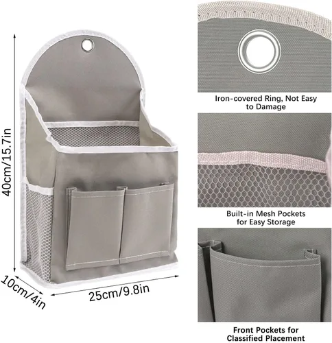 Miniatura 2 de Paquete de 2 bolsas de almacenamiento para colgar en la pared con bolsillos, cesta organizadora de casillero con gancho adhesivo, organizador de Gris
