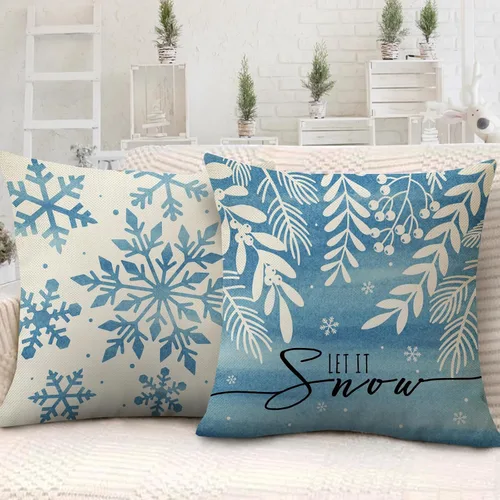 Miniatura 4 de Fahrendom Juego de 4 fundas de almohada decorativas con diseño de copo de nieve de invierno de 20 x 20 pulgadas, diseño de hojas de árbol de Navidad