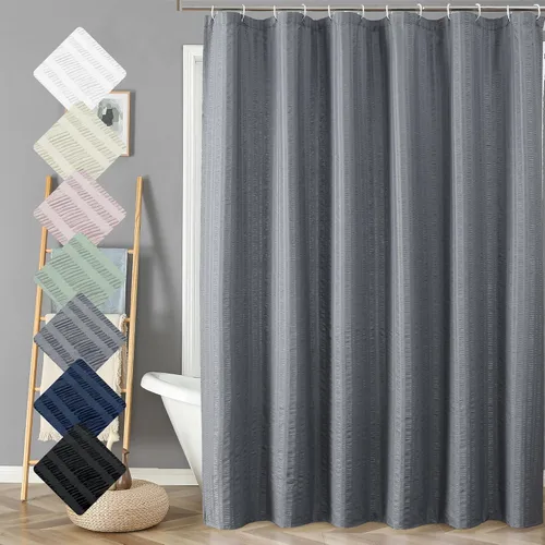 Miniatura 28 de Aiyufeng Moga - Cortina de ducha verde salvia, cortinas de ducha texturizadas en relieve 3D para baño, cortina de baño de tela de poliéster de lujo