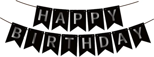 Miniatura 20 de Cartel de feliz cumpleaños con letras brillantes con purpurina para decoración de cumpleaños, suministros de decoración de fiesta (negro)