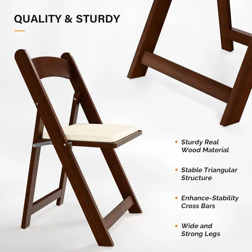 Miniatura 7 de VINGLI Sillas plegables de madera con cojín, cómodas, portátiles y duraderas, asientos plegables para eventos en interiores y exteriores, banquetes