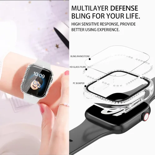 Miniatura 2 de 4 Pack Fundas Brillantes para Apple Watch SE 3/SE 2/SE/6/5/4 44mm, Funda Protectora de Diamantes y Brillantes con Protector de Pantalla de Vidrio