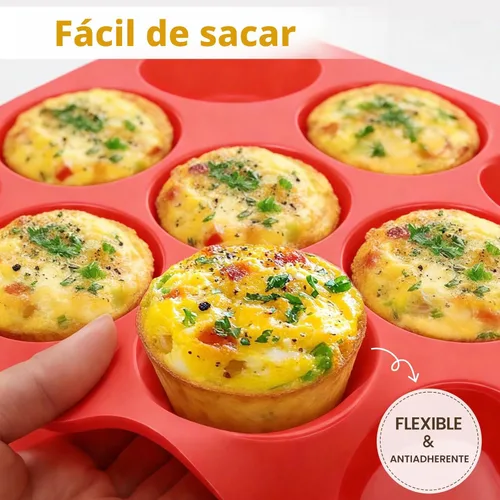 Miniatura 4 de CAKETIME Molde de silicona para magdalenas de 12 tazas, molde antiadherente para magdalenas, 1 paquete de molde de silicona de tamaño regular
