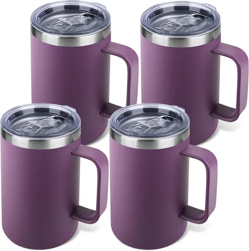 Miniatura 34 de Taza de café aislada de 22 onzas con asa y tapa a prueba de fugas, vaso de viaje de acero inoxidable de doble pared para viajes, oficina, hogar